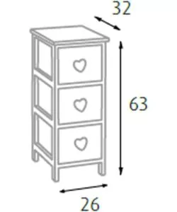 Cassettiera 3 cassetti in legno di paulownia bianca e grigia, 26x32x63 cm