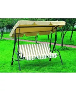 Dondolo da esterno a 3 posti in acciaio e poliestere fantasia righe beige, 170x113x156 cm