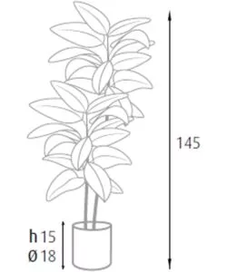 Pianta di ficus elastica in polietilene con 54 foglie, 145 cm