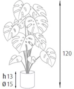 Pianta monstera in polietilene con 24 foglie, 120 cm