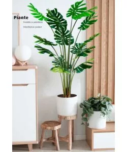 Pianta monstera in polietilene con 16 foglie, 170 cm