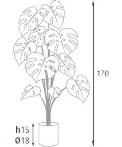 Pianta monstera in polietilene con 16 foglie, 170 cm