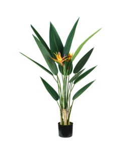 Pianta strelitzia in polietilene con 12 foglie e 2 fiori, 120 cm