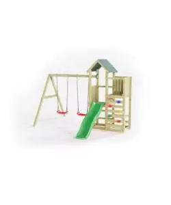 Gioco per bambini da esterno in legno fungoo 'chester' con torretta, scivolo e altalena doppia, 310x336x245 cm