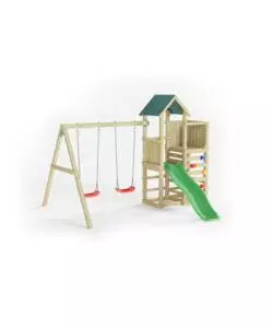 Gioco per bambini da esterno in legno "chester" con torretta, scivolo e altalena doppia, 310x336x245 cm