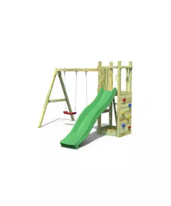 Gioco da esterno per bambini in legno 'funny 3 double swing' con torretta scoperta, scivolo e altalena doppia, 345x284x210 cm