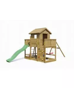 Gioco per bambini da esterno in legno fungoo 'mars' con casetta con finestra, altalena e scivolo, 558x301x280 cm