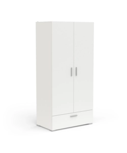 Armadio 2 ante e 1 cassetto "izzy" colore bianco opaco, 90,3x51,8x185,7 cm