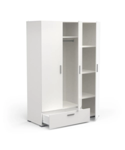 Armadio 2 ante e 1 cassetto "izzy" colore bianco opaco, 134,6x51,7x185,7 cm