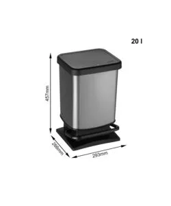 Pattumiera a pedale quadrato "paso" colore carbon da 20 litri