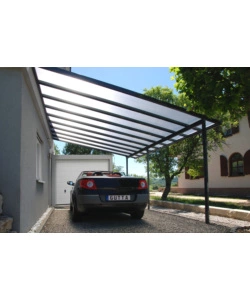 Pergola da esterno "patio" in alluminio antracite e policarbonato opale, 5x3 metri