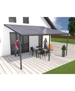 Pergola da esterno 'patio' in alluminio antracite e policarbonato opale, 5x4 metri