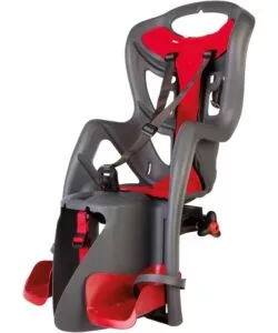 Seggiolino posteriore grigio scuro e rosso per bicicletta per bambini, max. 22 kg, da 3 a 8 anni - si fissa al portapacchi