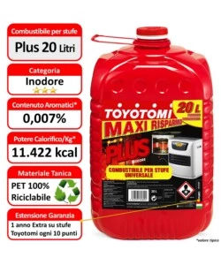 6 taniche da 20 litri di combustibile liquido "toyotomi plus" - totale di 120 litri