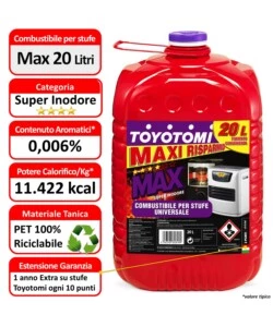 6 taniche da 20 litri di combustibile liquido "toyotomi max" - totale di 120 litri