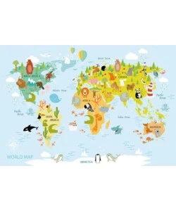 Fotomurale adesivo 'kids map' in pvc, 312x280 cm