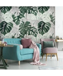 Fotomurale adesivo "tropical leaves" in pvc, 312x280 cm