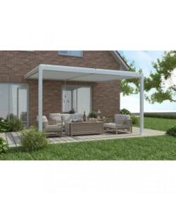 Gazebo pergola bioclimatica da esterno addossata bianco in alluminio - 3x4 m