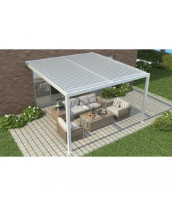 Gazebo pergola bioclimatica da esterno addossata bianco in alluminio - 3x4 m