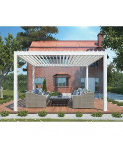 Gazebo pergola bioclimatica da esterno bianca in alluminio, con led e copertura motorizzata - 3x4x2,5 m