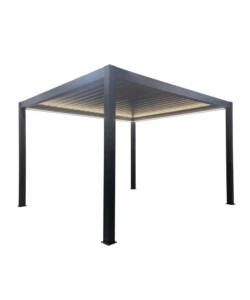 Gazebo pergola bioclimatica da esterno antracite in alluminio, con led e copertura motorizzata - 3x4x2,5 m