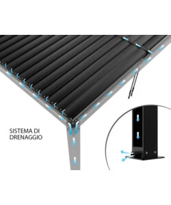 Gazebo pergola bioclimatica da esterno antracite in alluminio, con led e copertura motorizzata - 3x4x2,5 m