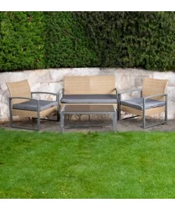 Set da giardino euro garden "iris" in alluminio grigio e pe rattan colore miele, 4 sedute