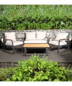 Set da giardino euro garden "anturium" in alluminio nero e cuscini colore ecrÙ, 4 sedute