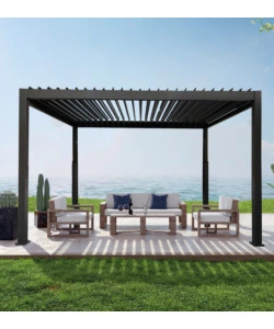 Pergola bioclimatica euro garden "atena" in alluminio colore grigio antracite, 3x3x2,5 metri