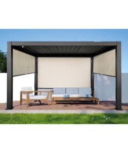 Tenda laterale oscurante per pergola bioclimatica "atena" euro garden in textilene colore ecru, 4x2,5 metri