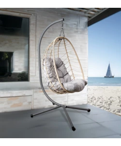 Poltrona sospesa da esterno pieghevole eurogarden in metallo e pe rattan colore grigio, 92x65x110 cm