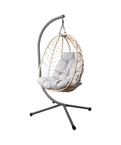 Poltrona sospesa da esterno pieghevole euro garden in metallo e pe rattan colore grigio, 92x65x110 cm