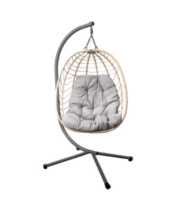 Poltrona sospesa da esterno pieghevole eurogarden in metallo e pe rattan colore grigio, 92x65x110 cm