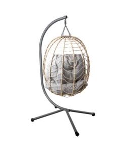 Poltrona sospesa da esterno pieghevole eurogarden in metallo e pe rattan colore grigio, 92x65x110 cm