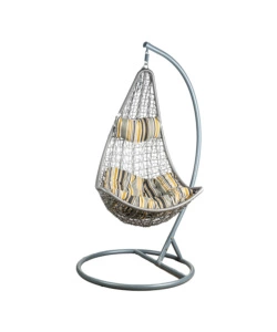 Poltrona sospesa da esterno euro garden in metallo e pe rattan con cuscino fantasia a righe , 105x78x196 cm