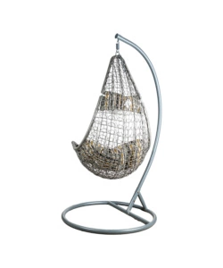 Poltrona sospesa da esterno euro garden in metallo e pe rattan con cuscino fantasia a righe , 105x78x196 cm