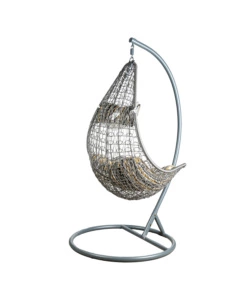 Poltrona sospesa da esterno euro garden in metallo e pe rattan con cuscino fantasia a righe , 105x78x196 cm