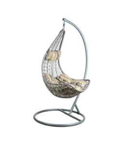 Poltrona sospesa da esterno euro garden in metallo e pe rattan con cuscino fantasia a righe , 105x78x196 cm