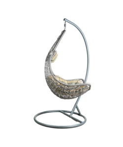 Poltrona sospesa da esterno euro garden in metallo e pe rattan con cuscino fantasia a righe , 105x78x196 cm