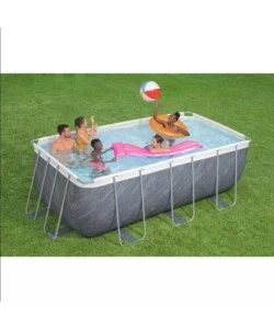 Piscina fuori terra rettangolare bestway "power steel frame" effetto marmo 412x201x122 cm con pompa + scala + chemconnect - cod. 56722-new