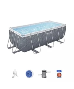 Piscina fuori terra rettangolare bestway 'power steel frame' effetto marmo 412x201x122 cm con pompa + scala + chemconnect - cod. 56722-new