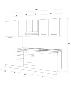 Composizione cucina completa ares con lavello a destra e piano cottura a gas, 255x60x216 cm