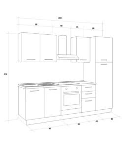 Composizione cucina completa ares con lavello a sinistra e piano cottura a gas, 255x60x216 cm