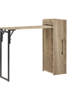 Banco bar porta bottiglie con tavolo estraibile nero e legno chiaro, 122x44,5x108 cm