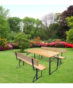 Set birreria da giardino euro garden pieghevole in legno e metallo con due panche con schienale e tavolo