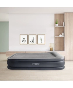 Materasso matrimoniale autogonfiante intex "airbed dura-beam deluxe pillow rest raised" colore grigio chiaro e pompa integrata, 152x203x42 cm