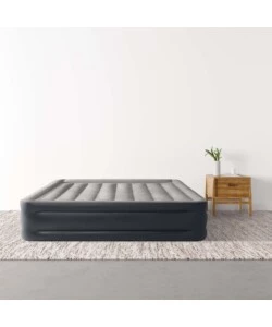 Materasso matrimoniale autogonfiante intex "airbed dura-beam deluxe pillow rest raised" colore grigio chiaro e pompa integrata, 152x203x42 cm