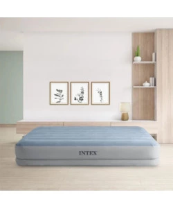 Materasso matrimoniale gonfiabile intex "airbed dura-beam mid-rise comfort" colore azzurro chiarocon pompa usb, 152x203x36 cm