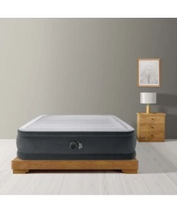 Materasso matrimoniale autogonfiante intex "airbed dura-beam comfort-plush elevated" colore grigio chiaro e pompa integrata, 152x203x46 cm