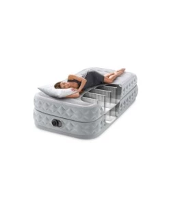 Materasso singolo autogonfiante "airbed dura-beam supreme air-flow" colore grigio chiaro con pompa integrata, 99x191x51 cm